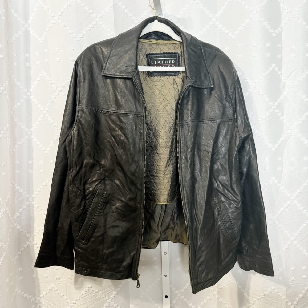 🪩 298. LEATHER LIMITED | Vintage BLACK leather jacket men’s Medium